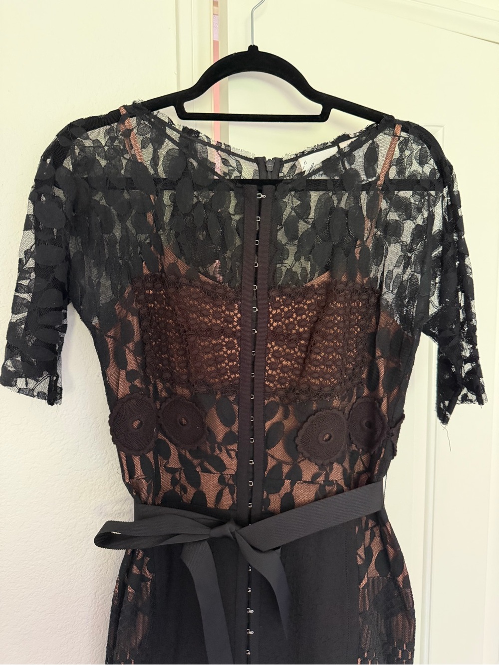 Byron Lars Black Lace Midi Dress with Waist Tie - Picture 2 of 5